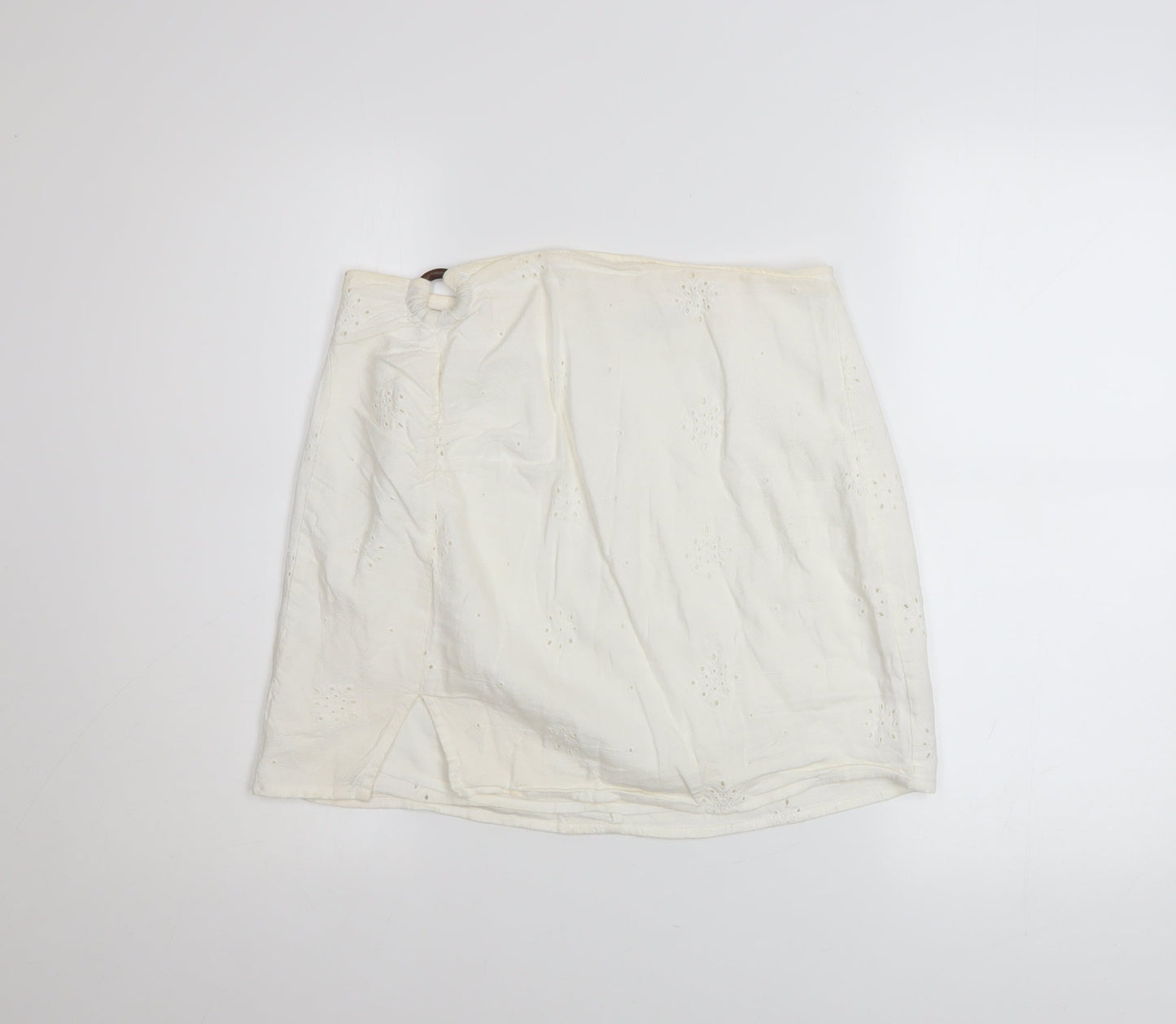Bershka Women's Ivory Cotton A-Line Short Skirt Size M