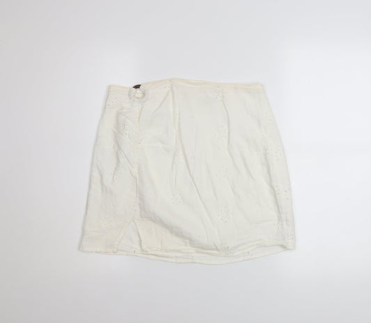 Bershka Women's Ivory Cotton A-Line Short Skirt Size M