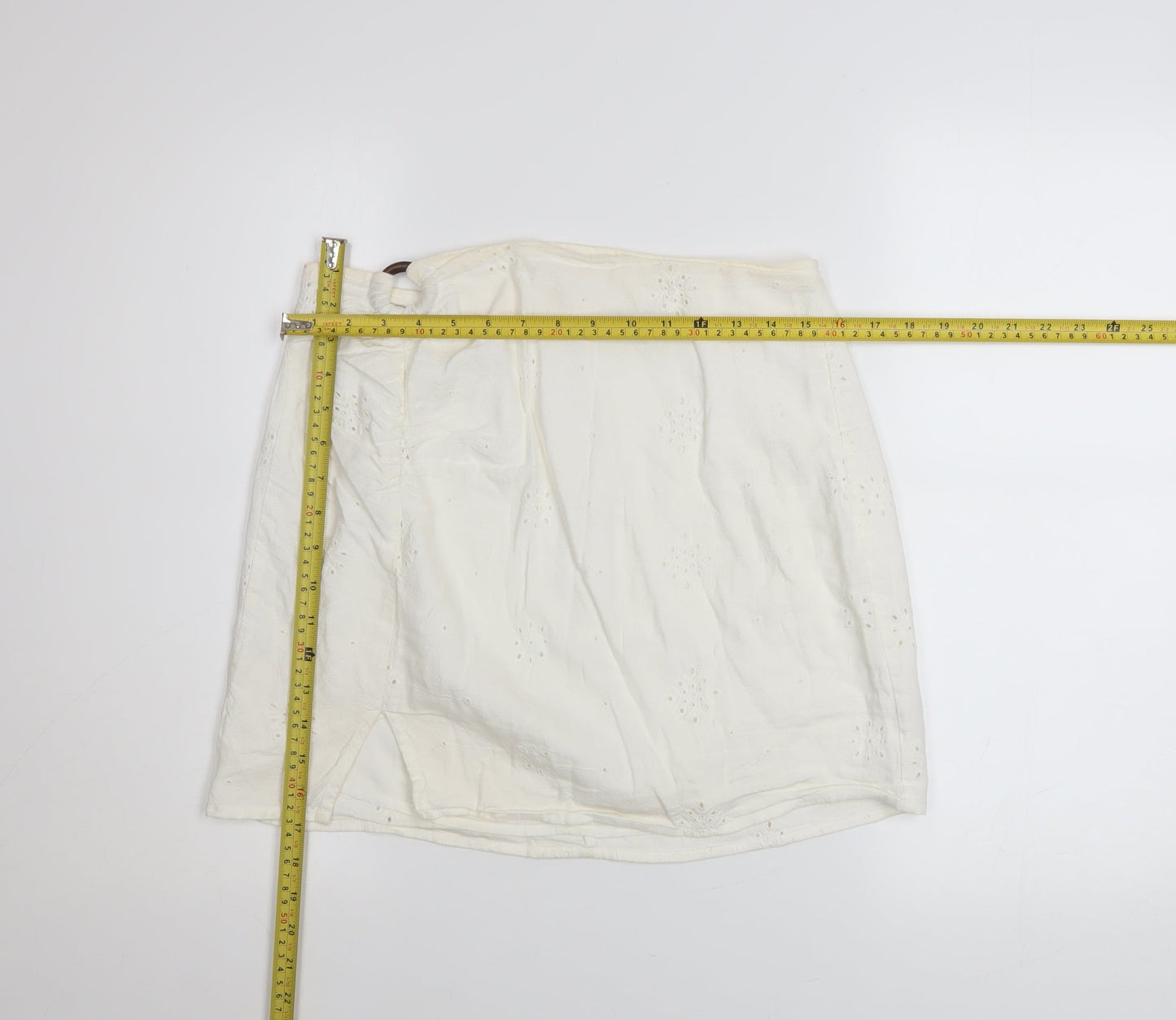 Bershka Women's Ivory Cotton A-Line Short Skirt Size M