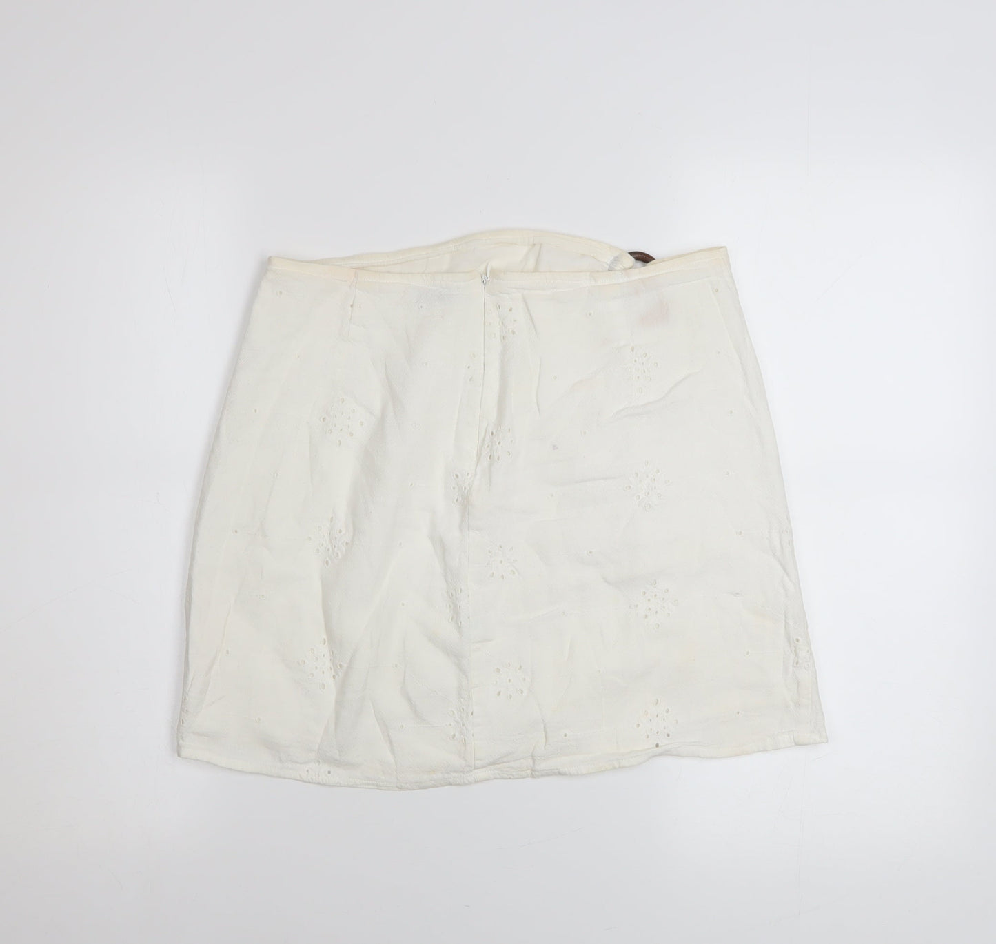 Bershka Women's Ivory Cotton A-Line Short Skirt Size M