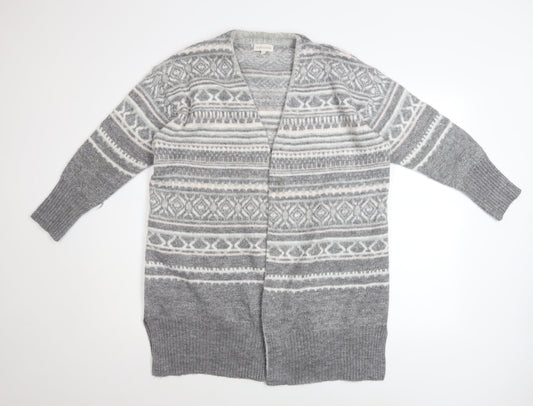 Monsoon Women Grey Fair Isle Knit Long Sleeve Open Cardigan M
