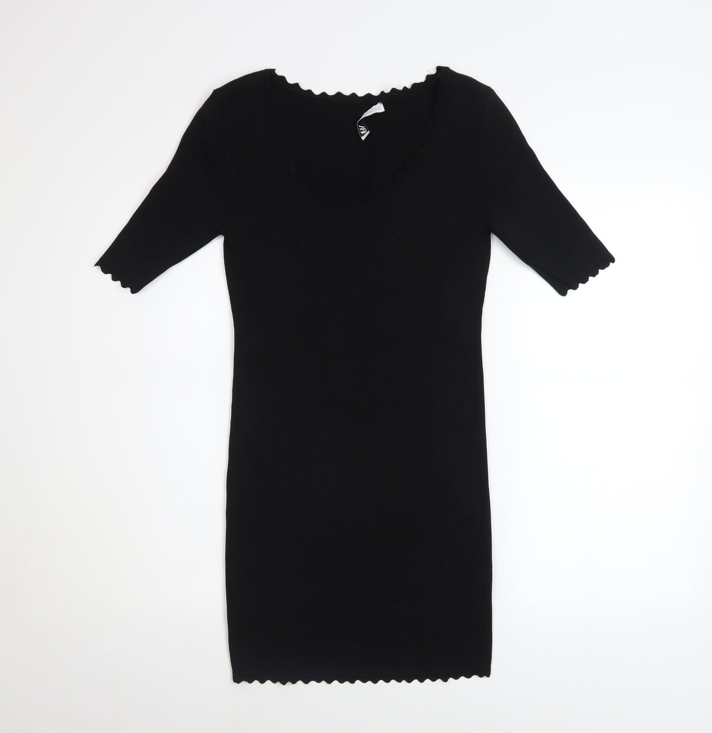 ZARA Womens Black S Bodycon Short Sleeve Knit Dress