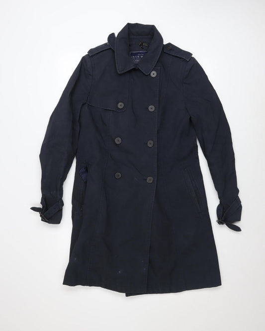 Jack Wills Women's Blue Cotton Blend Long Trench Coat Size 10