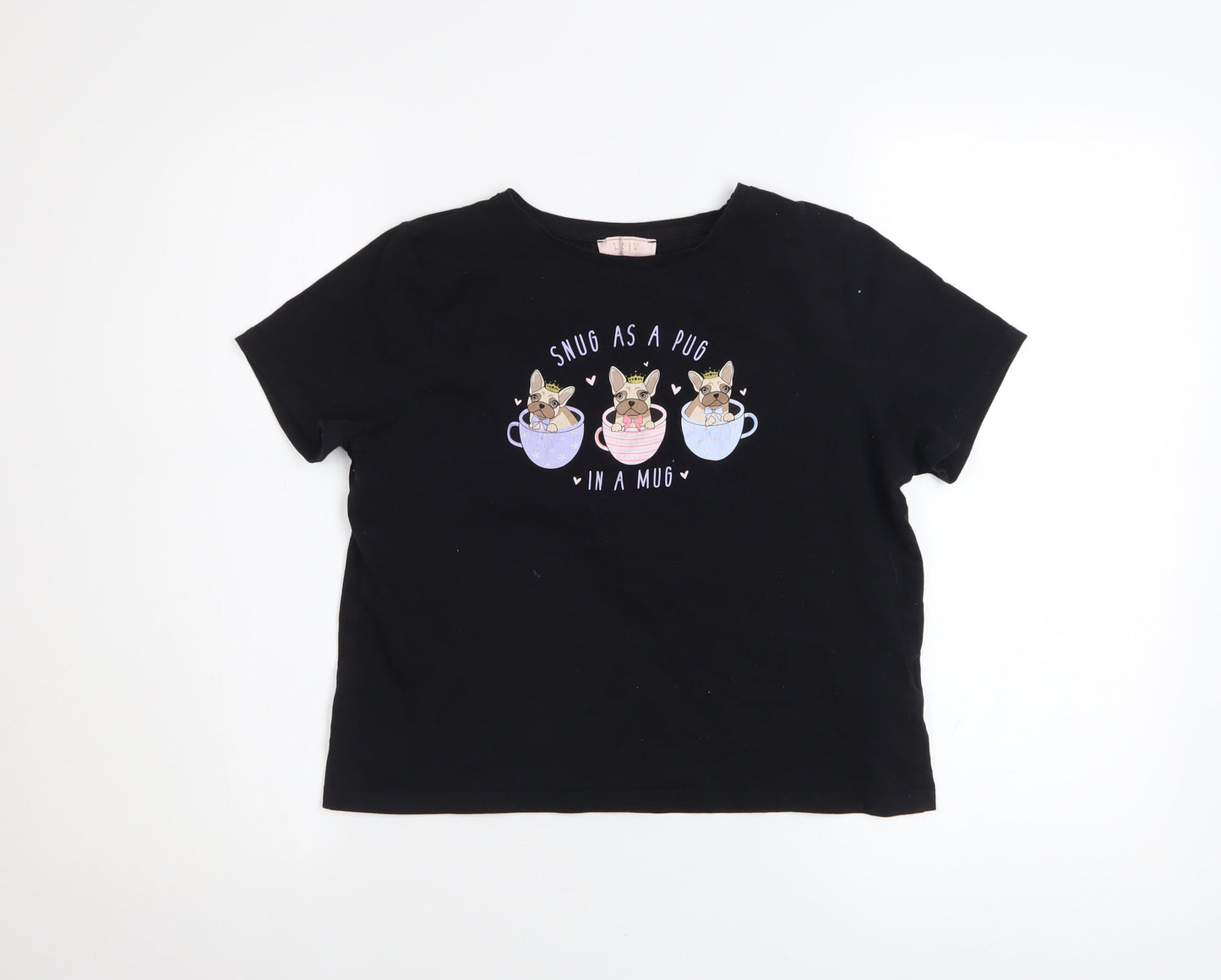 Lipsy Girls Black 'Snug as a Pug' Graphic Cotton T-Shirt 13-14 Years