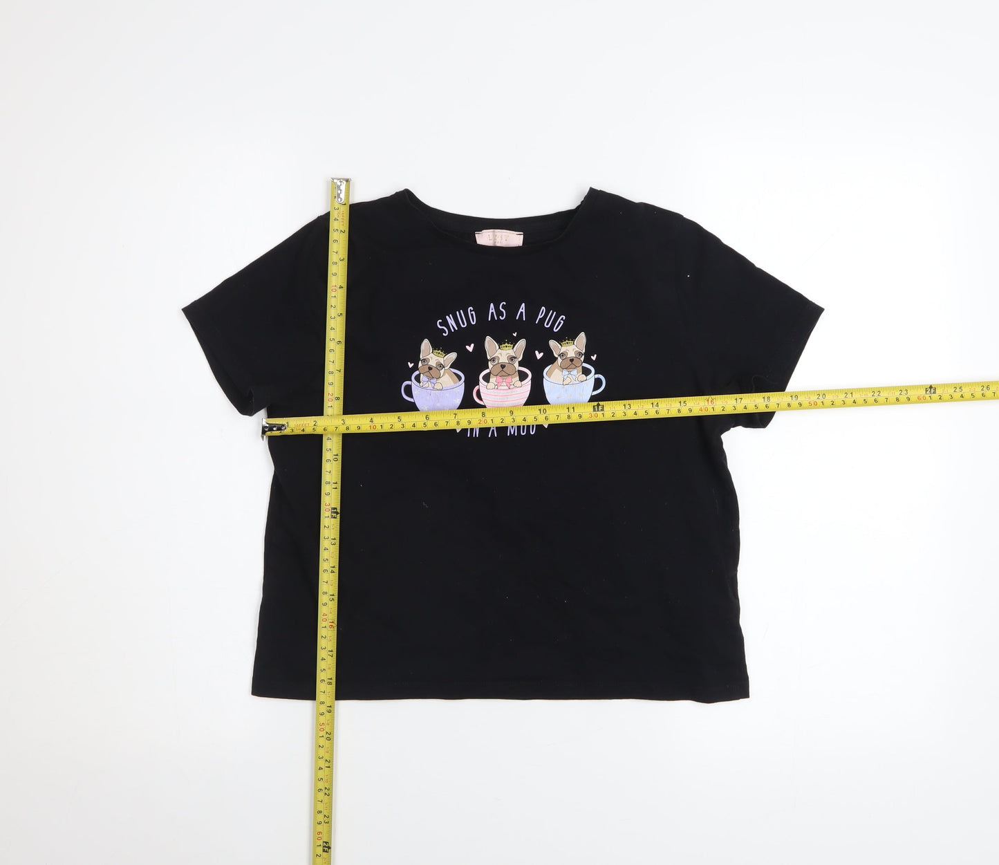 Lipsy Girls Black 'Snug as a Pug' Graphic Cotton T-Shirt 13-14 Years