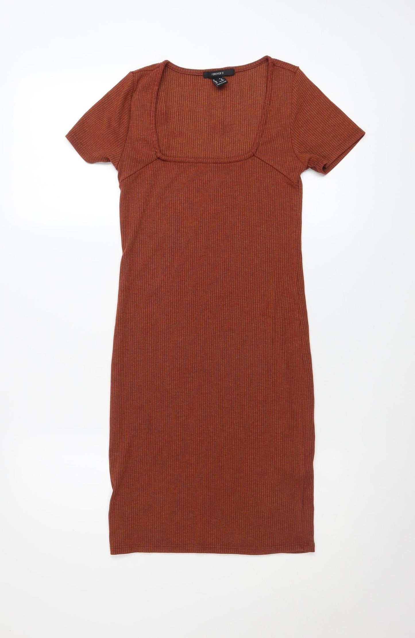 Forever 21 Women Brown Bodycon Knit Dress Size M Short Sleeve