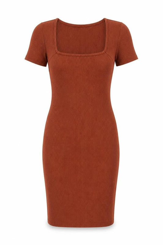 Forever 21 Women Brown Bodycon Knit Dress Size M Short Sleeve