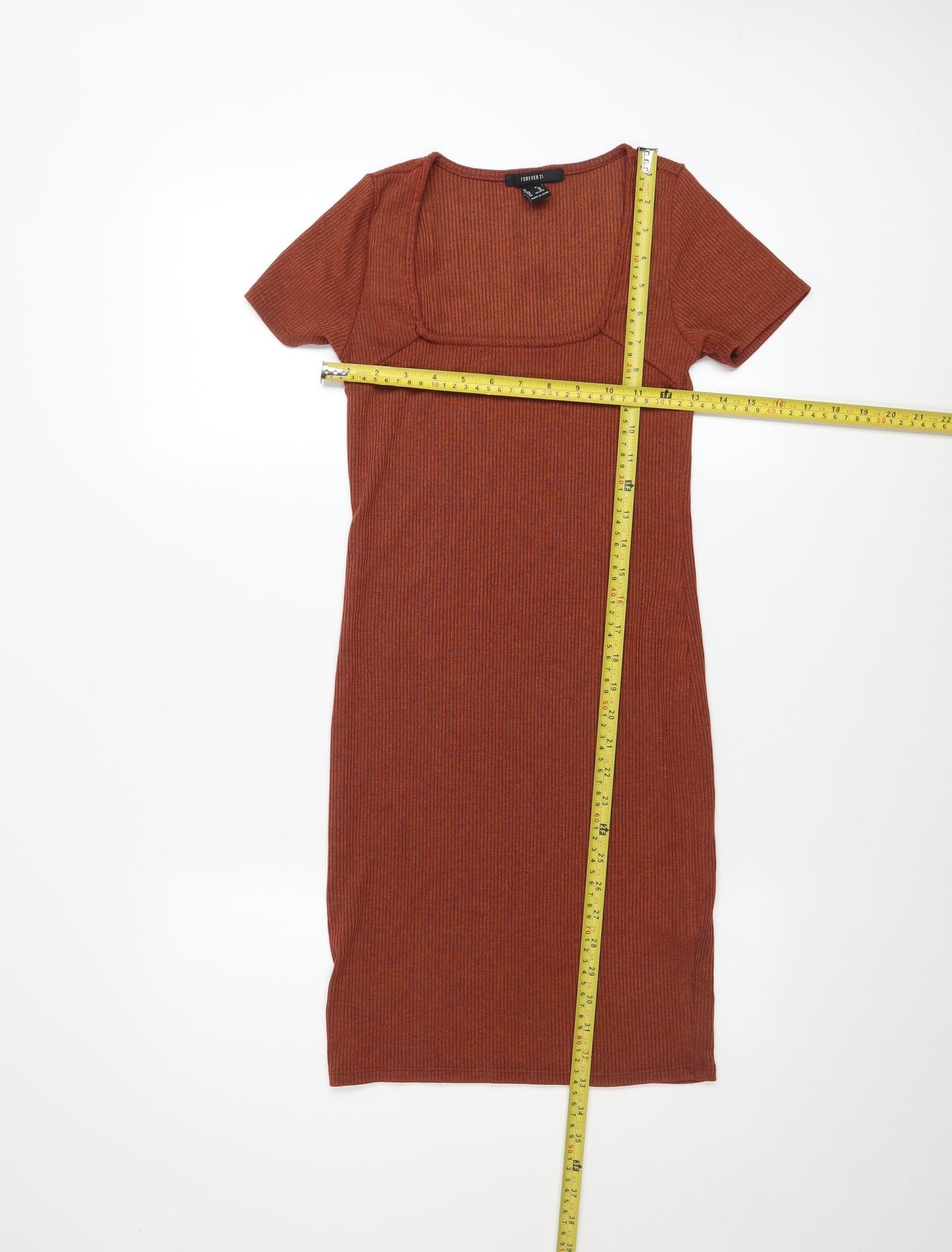 Forever 21 Women Brown Bodycon Knit Dress Size M Short Sleeve