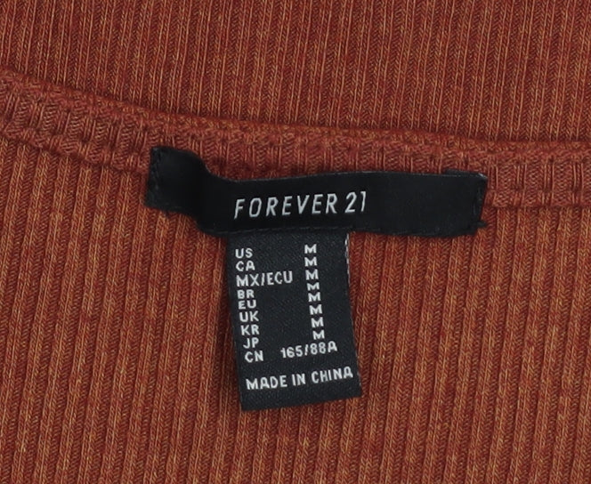 Forever 21 Women Brown Bodycon Knit Dress Size M Short Sleeve