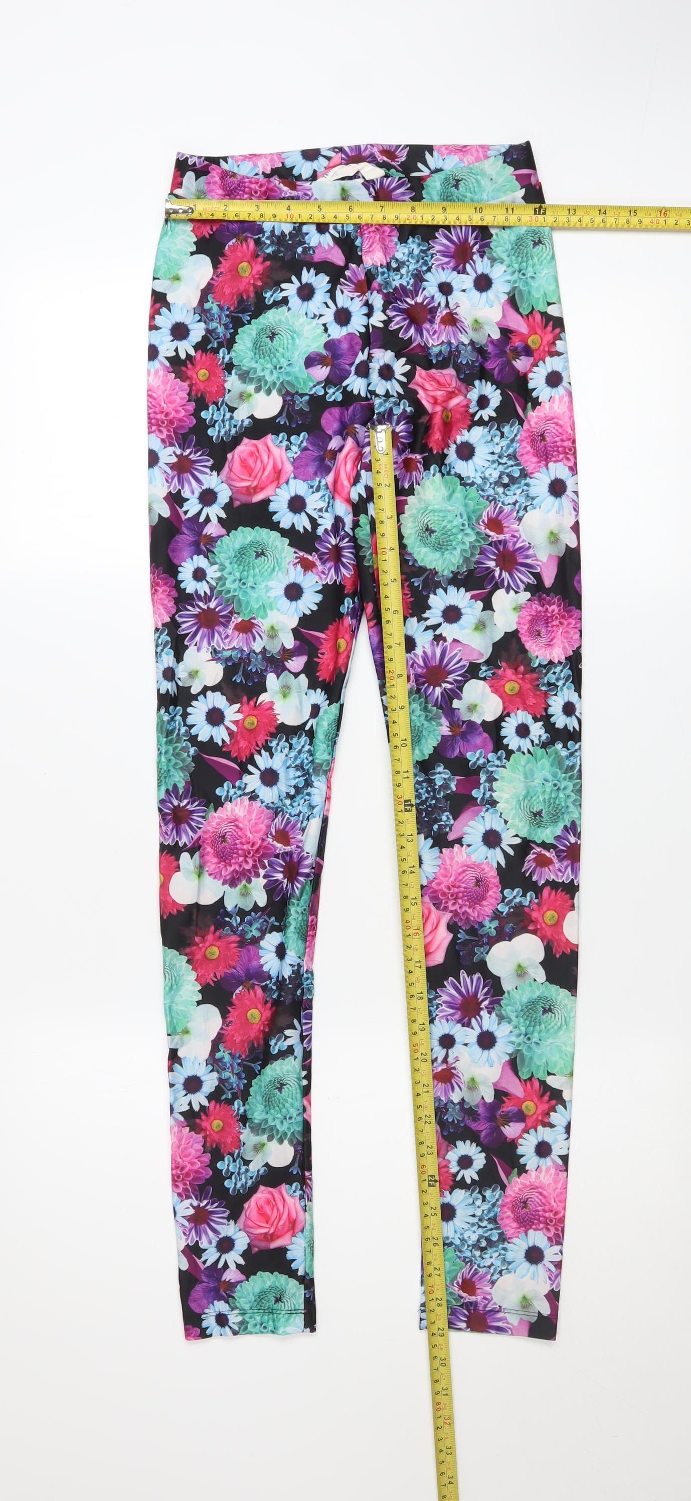 H&M Girls Multicoloured Floral Ankle Leggings Size 14 Years Stretch Polyester Blend
