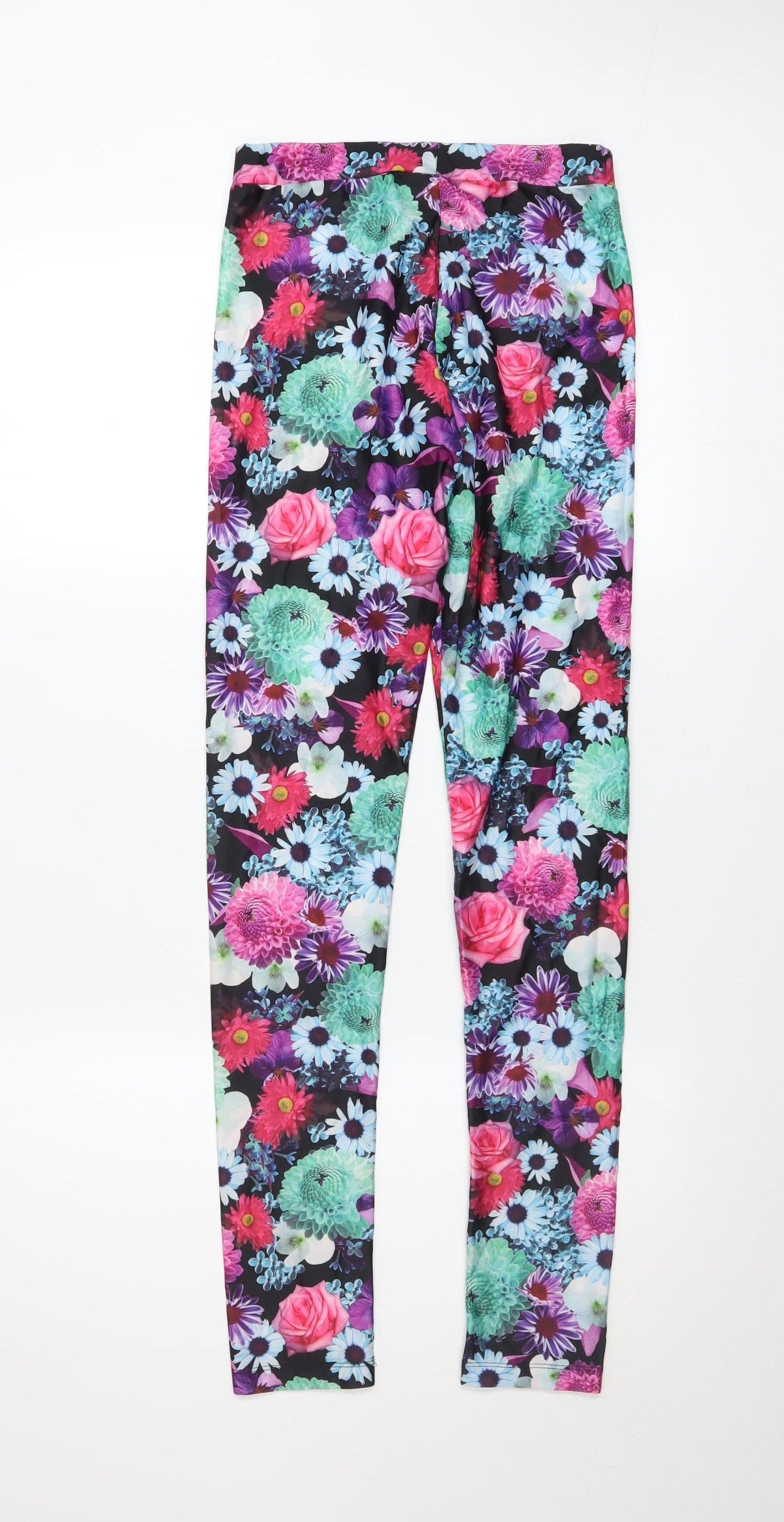 H&M Girls Multicoloured Floral Ankle Leggings Size 14 Years Stretch Polyester Blend