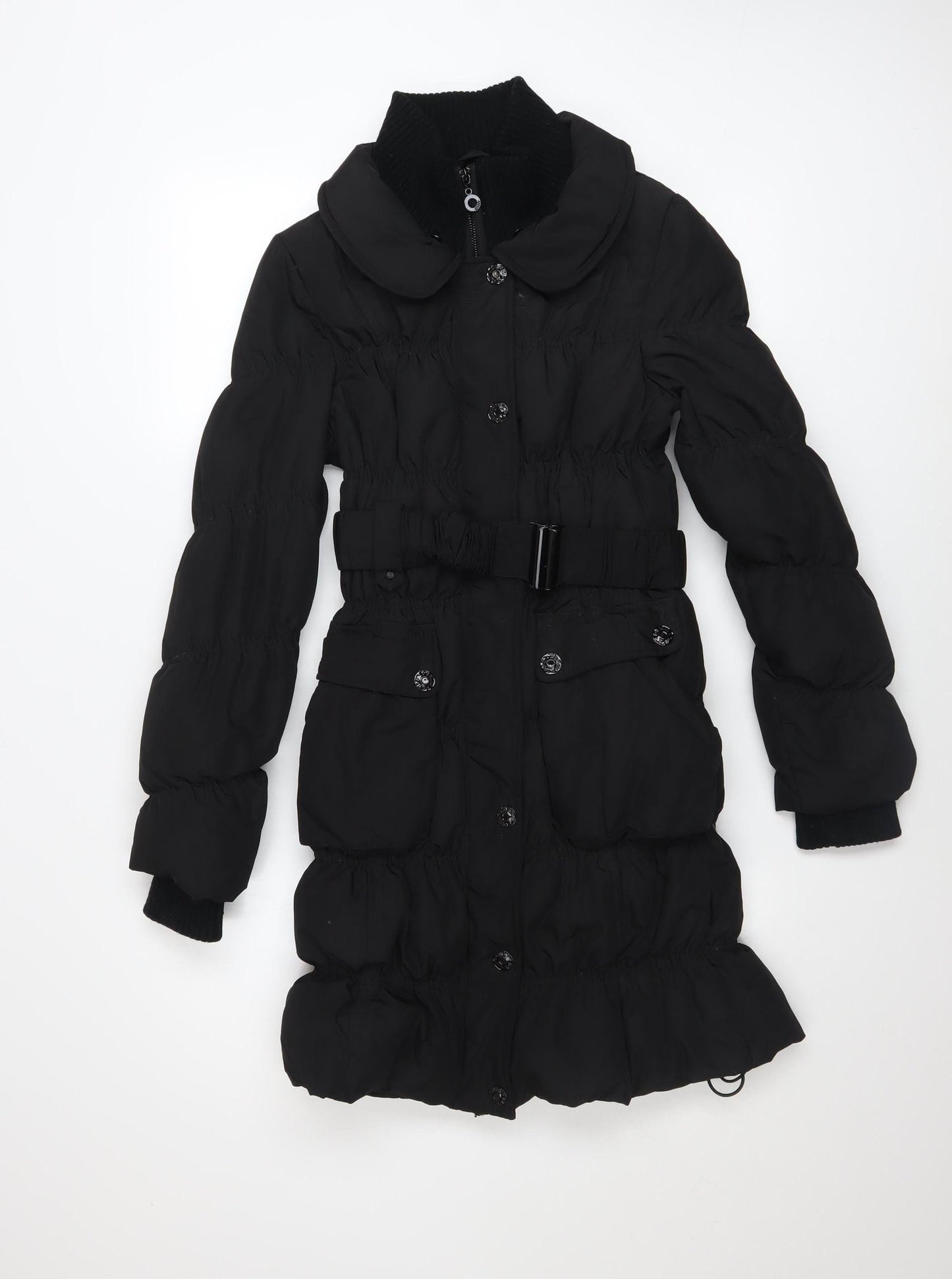 ONLY Women's Black Long Puffer Coat Belted Size 3XS