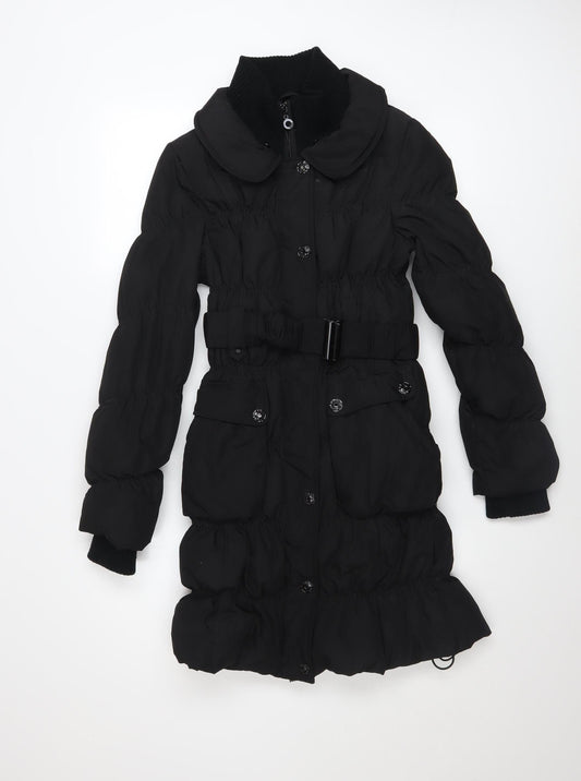 ONLY Women's Black Long Puffer Coat Belted Size 3XS