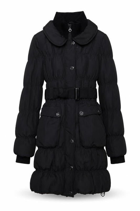 ONLY Women's Black Long Puffer Coat Belted Size 3XS