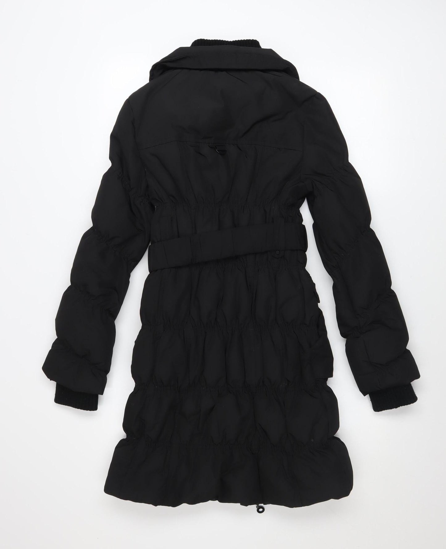 ONLY Women's Black Long Puffer Coat Belted Size 3XS