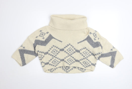 French Connection Women’s Ivory Chunky Roll Neck Geometric Jumper Size S