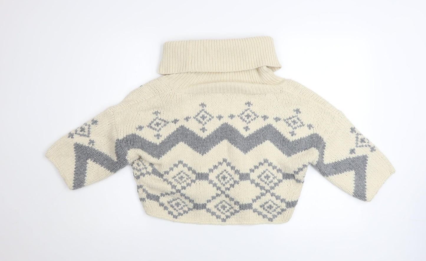 French Connection Women’s Ivory Chunky Roll Neck Geometric Jumper Size S
