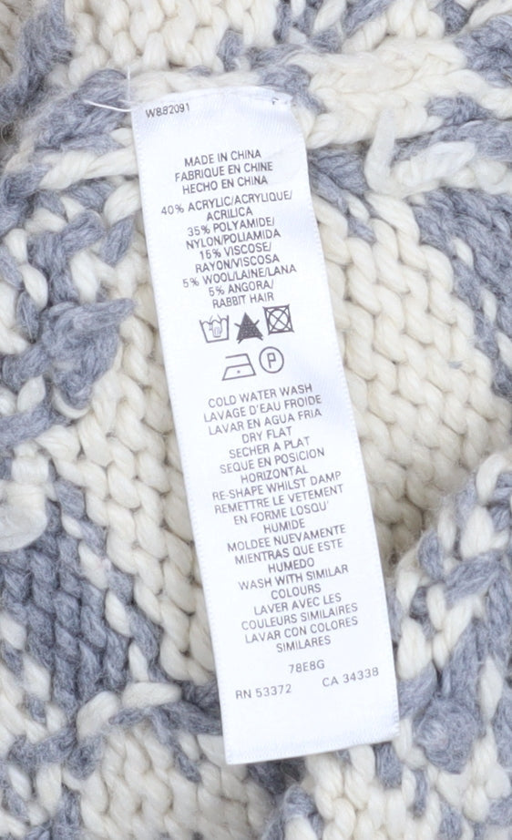 French Connection Women’s Ivory Chunky Roll Neck Geometric Jumper Size S