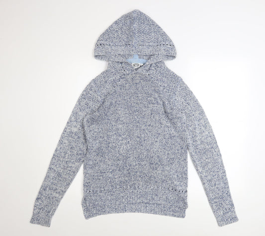 Animal Women Blue Knit Hooded Pullover Jumper Size 8