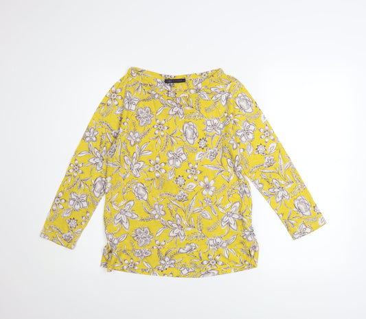 Marks and Spencer Women Yellow Floral 3/4 Sleeve Tunic T-Shirt UK 8