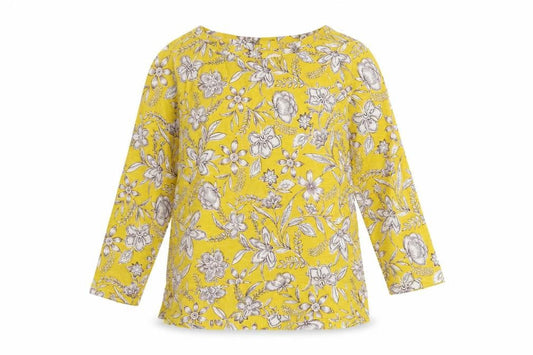 Marks & Spencer Women Yellow Floral 3/4 Sleeve Tunic T-Shirt UK 8