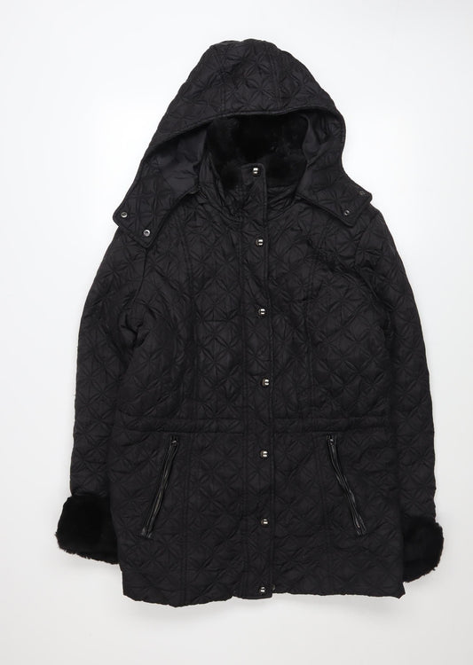 Marc New York Women's Black Quilted Hooded Mid-Length Coat M