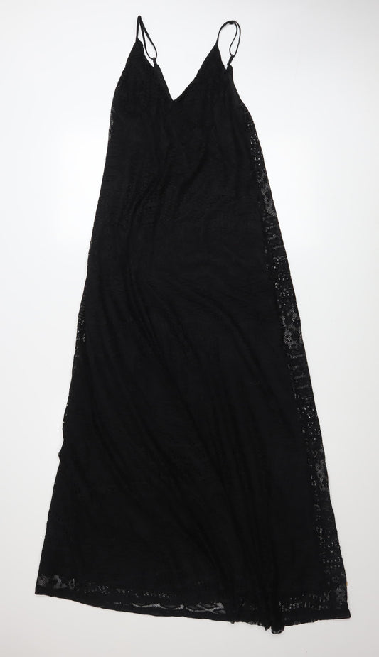 ASOS Women’s Black Lace Slip Dress UK 10 Long V-Neck Sleeveless