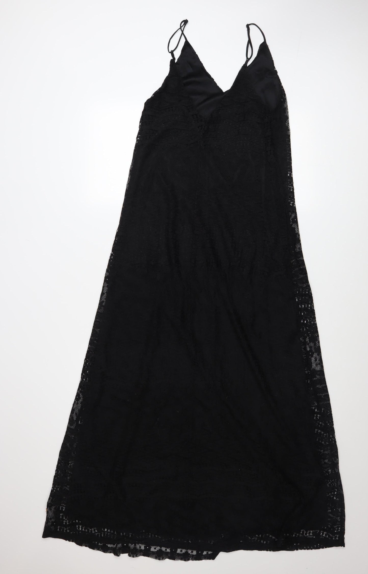 ASOS Women’s Black Lace Slip Dress UK 10 Long V-Neck Sleeveless