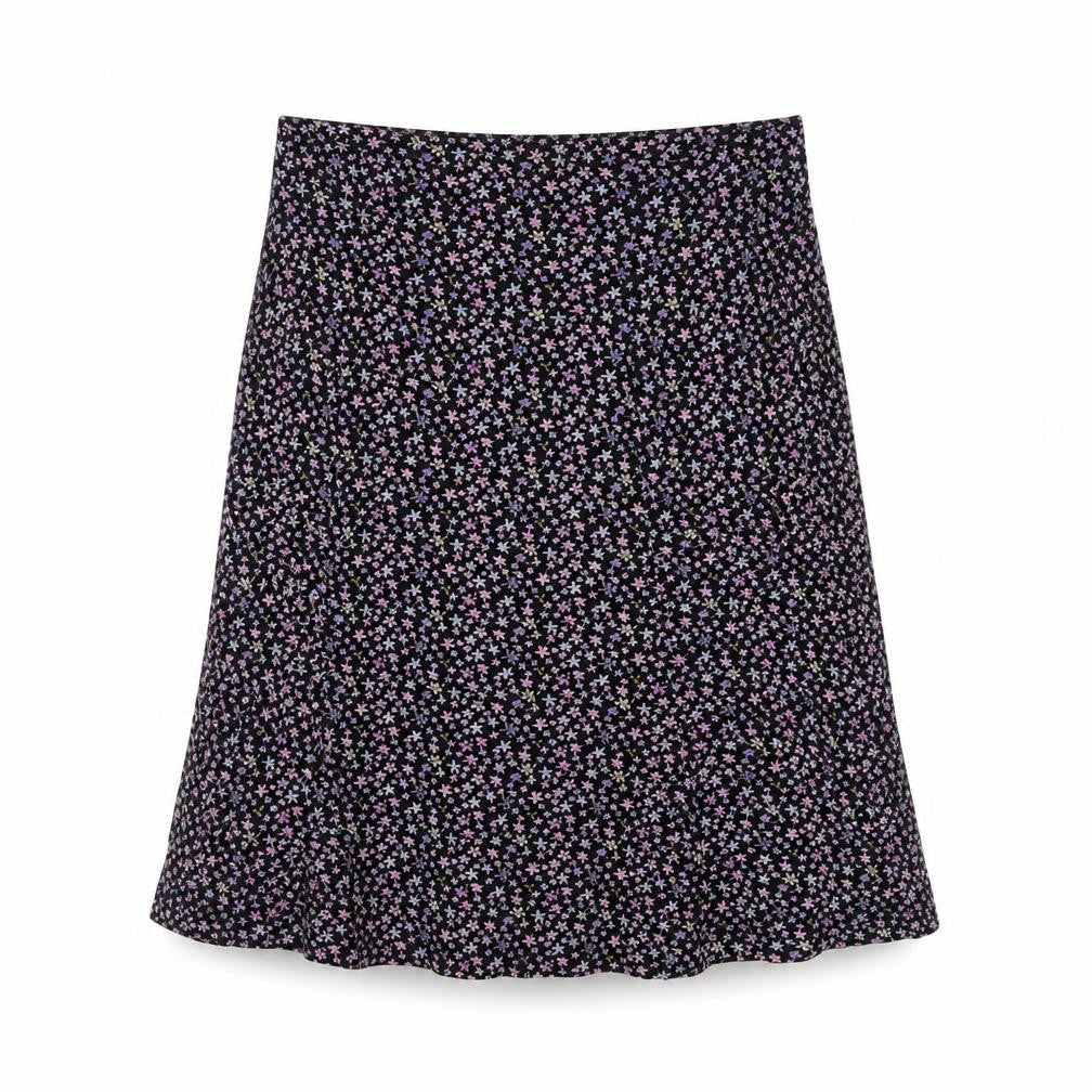 Hennes Womens Black Floral A-Line Viscose Stretch Midi Skirt Size S