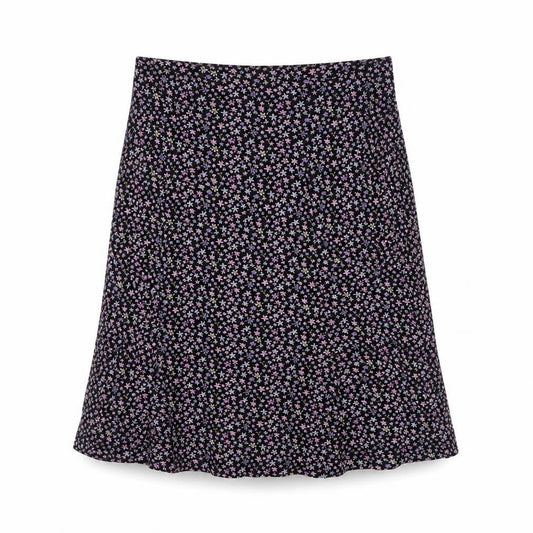 Hennes Womens Black Floral A-Line Viscose Stretch Midi Skirt Size S