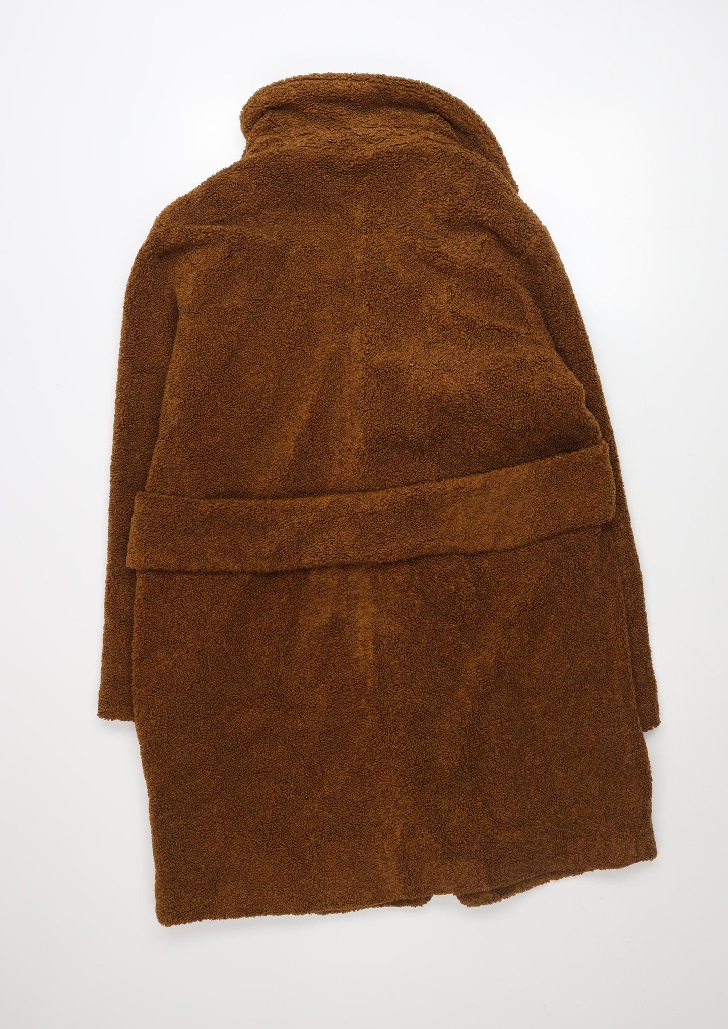 Next Women Brown Long Teddy Overcoat Size 14 Lined Polyester Coat