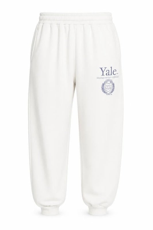 Front view of Yale University Women’s White Track Pants Small Fleece Joggers Casual