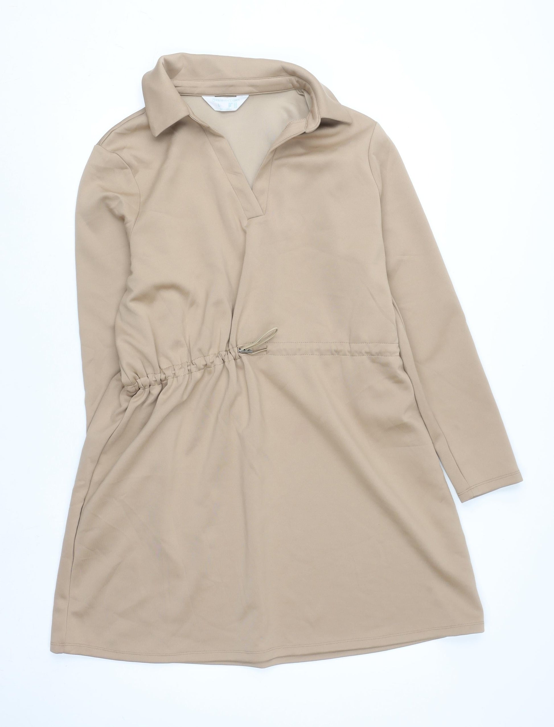 Primark Women Beige Collared Long Sleeve Shirt Dress L – Prewornwholesale