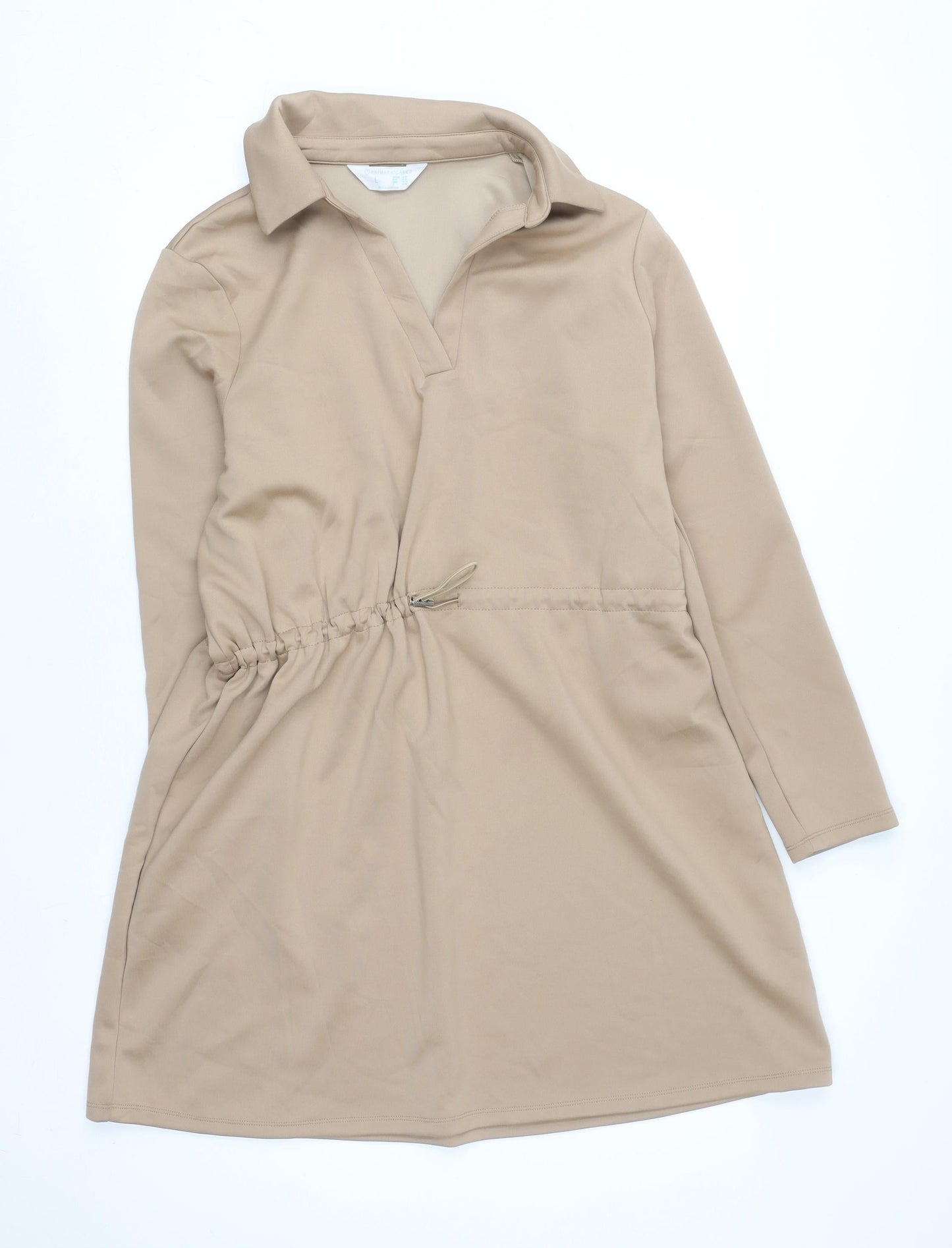 Primark Women Beige Collared Long Sleeve Shirt Dress L