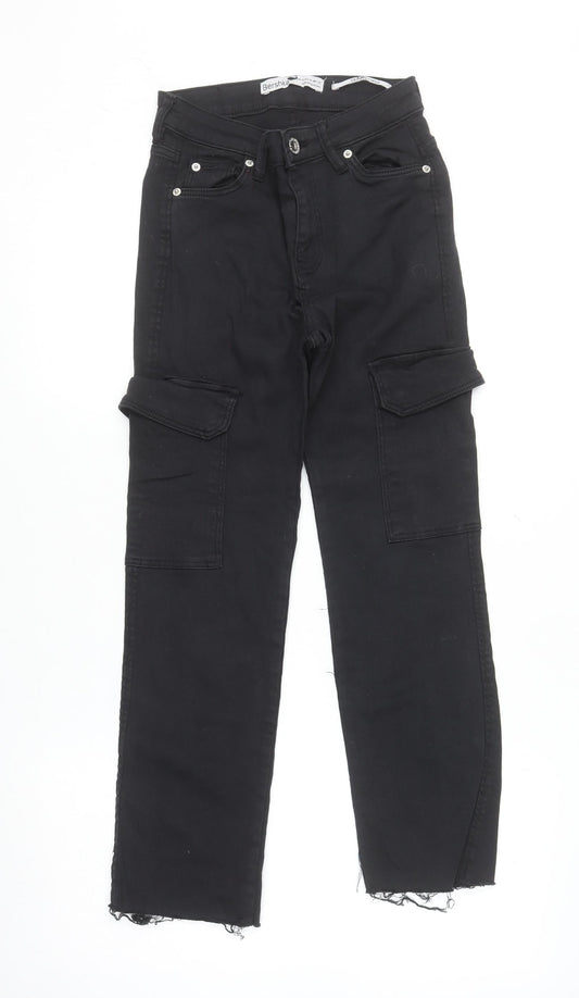 Bershka Womens Black Slim Cargo Jeans Size 4