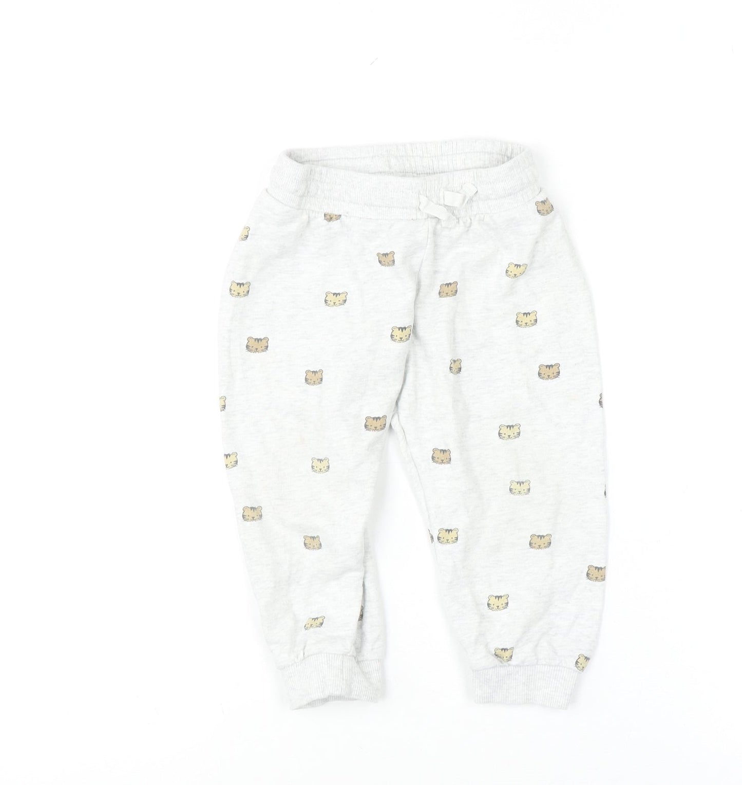 H&M Unisex Baby Grey Bear Print Cotton Jogger Trousers 18-24 Months