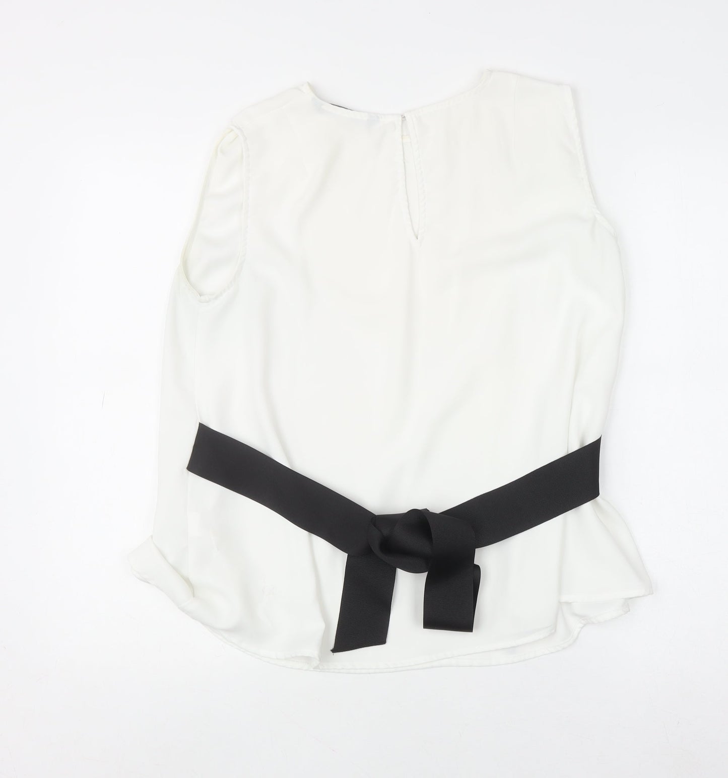 Zara Basic Women's White Sleeveless Bow Tie Blouse UK 12
