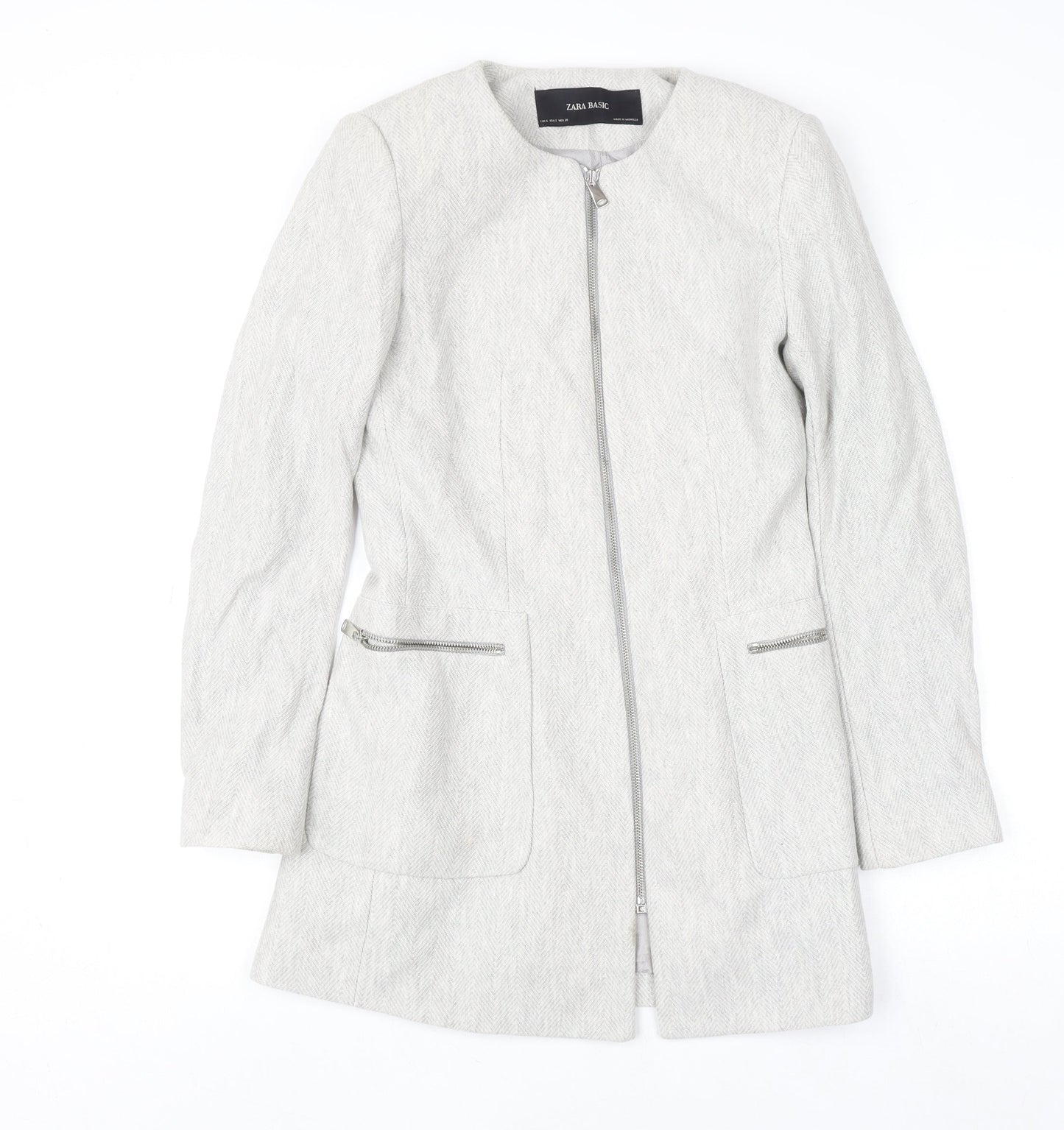 Zara Basic Women’s Grey Mid-Length Zip Coat Size S
