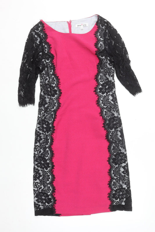 Fran & Jane Women's Pink Black Lace Sheath Dress Size 12