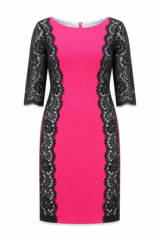 Fran & Jane Women's Pink Black Lace Sheath Dress Size 12
