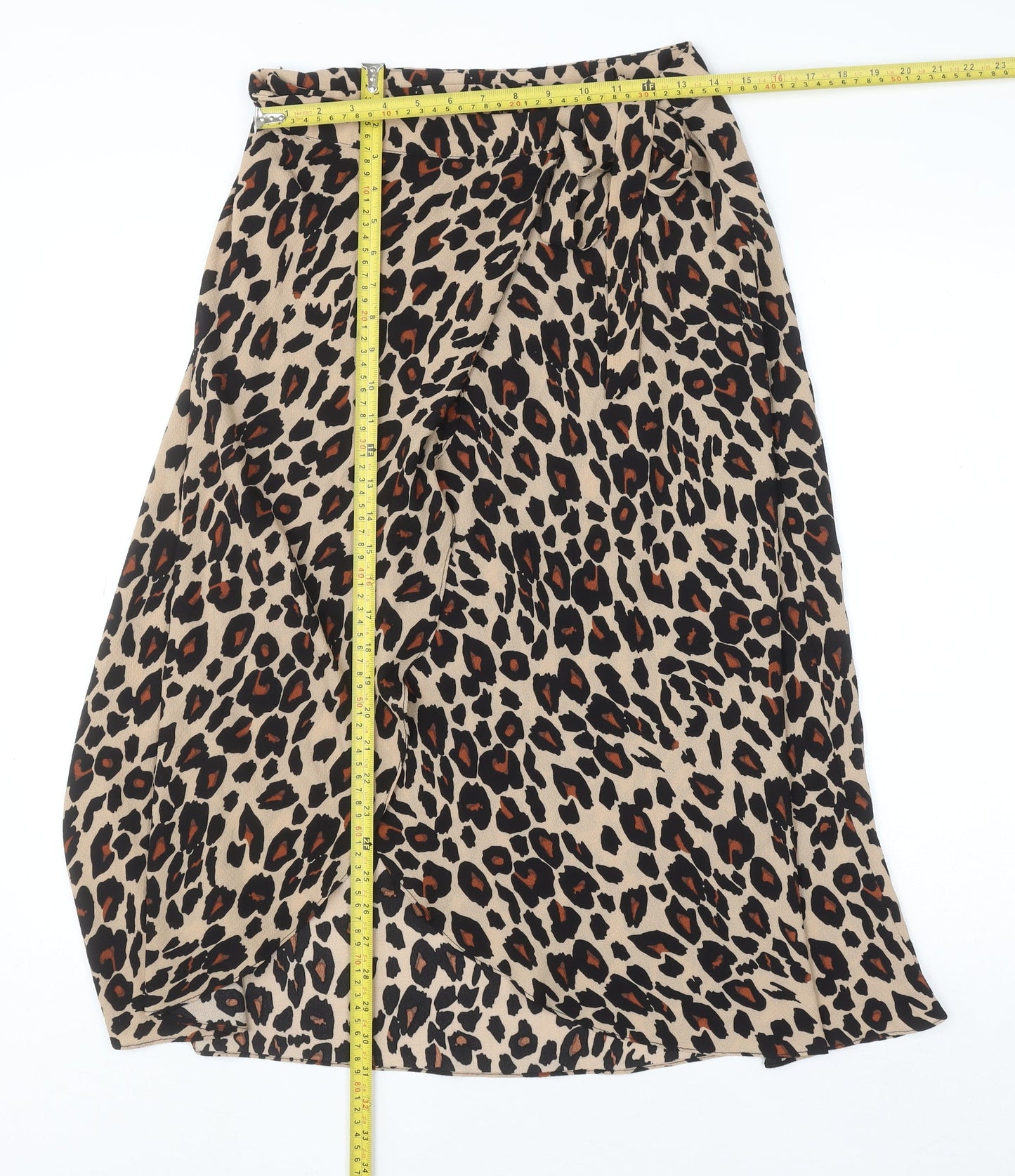 New Look Women’s Beige Leopard Print Wrap Midi Skirt Size 10