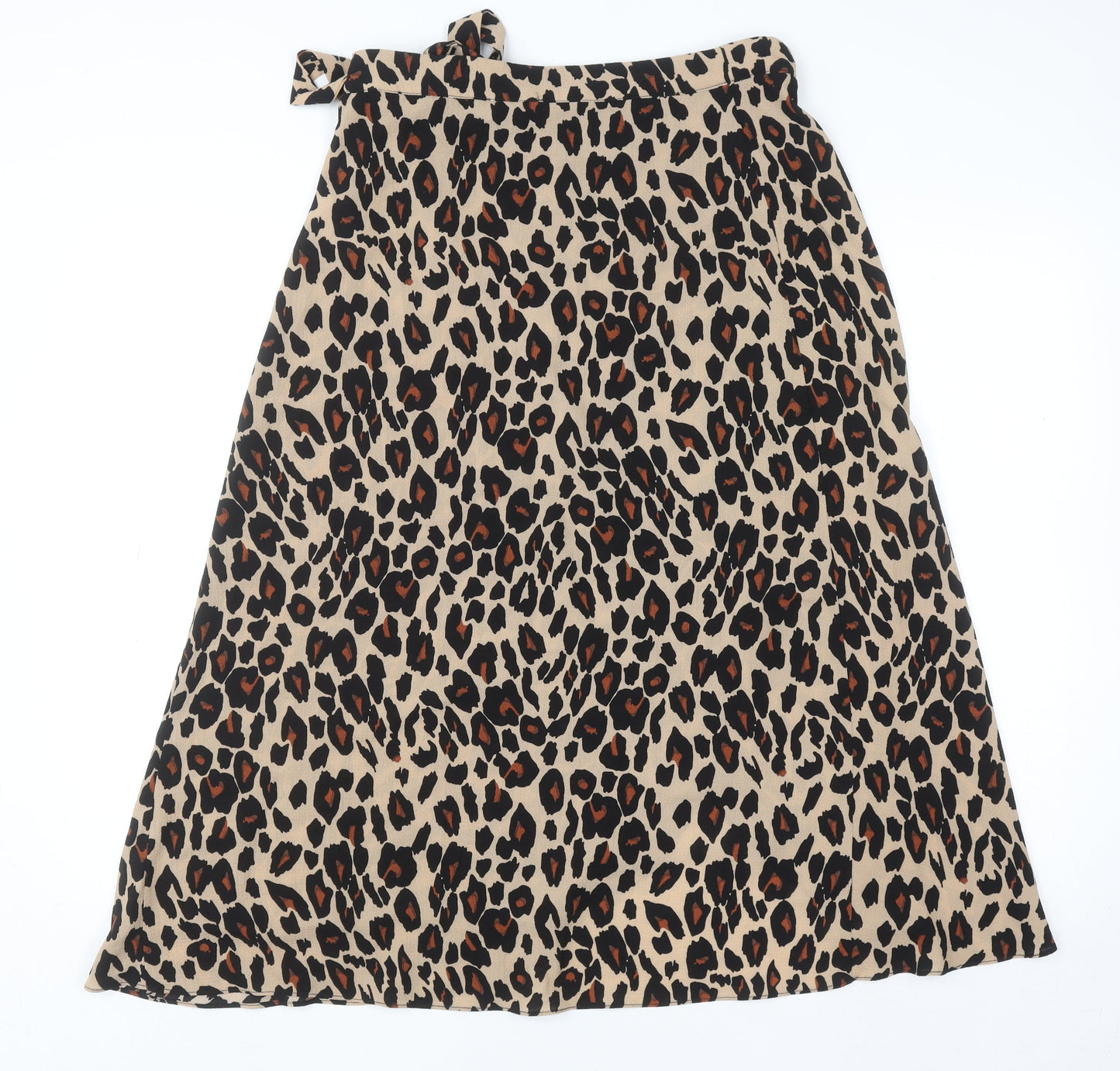 New Look Women’s Beige Leopard Print Wrap Midi Skirt Size 10