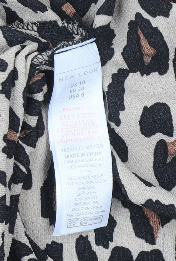 New Look Women’s Beige Leopard Print Wrap Midi Skirt Size 10