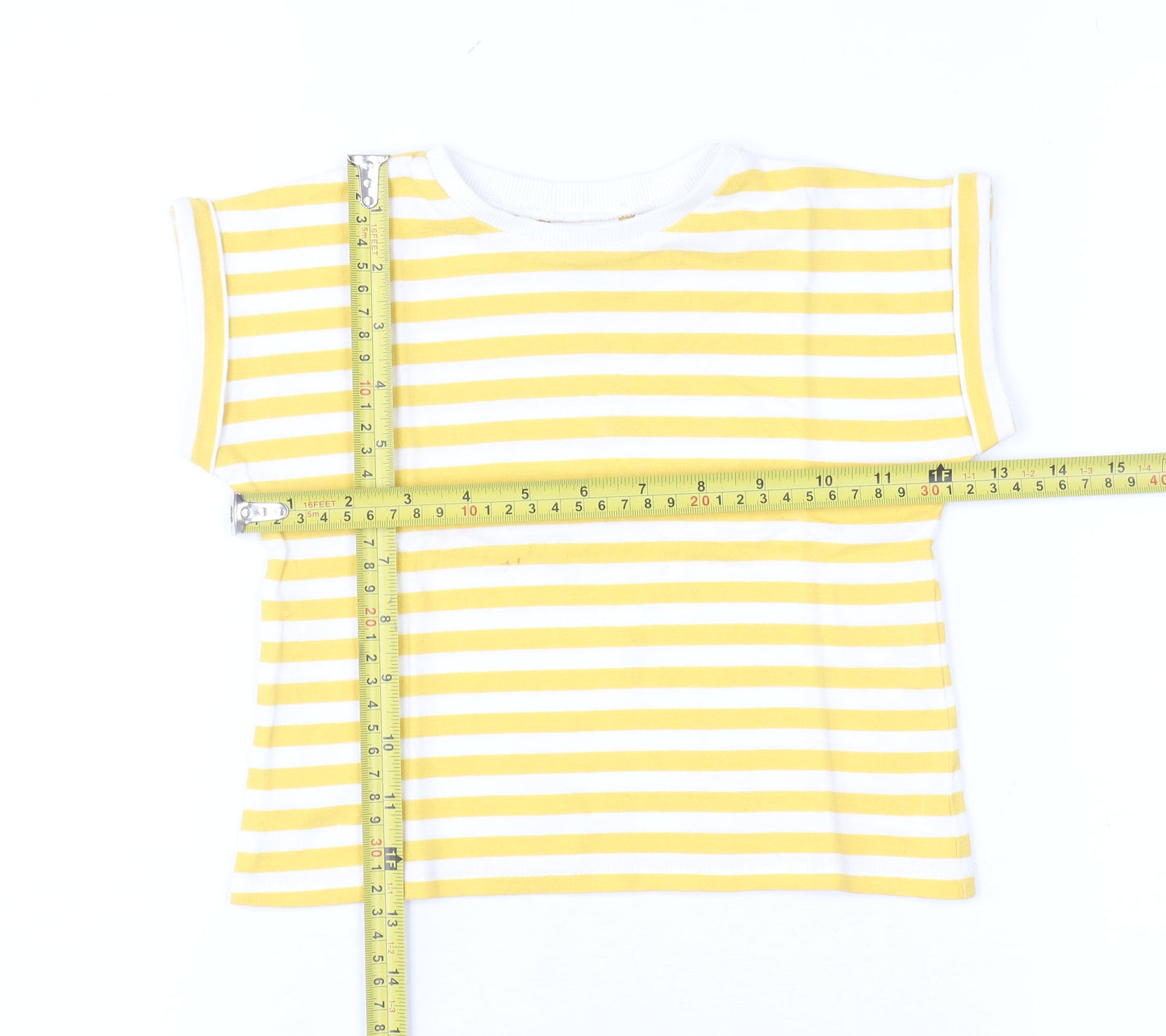 Zara Girls Yellow White Striped Short Sleeve T-Shirt 2XS Cotton