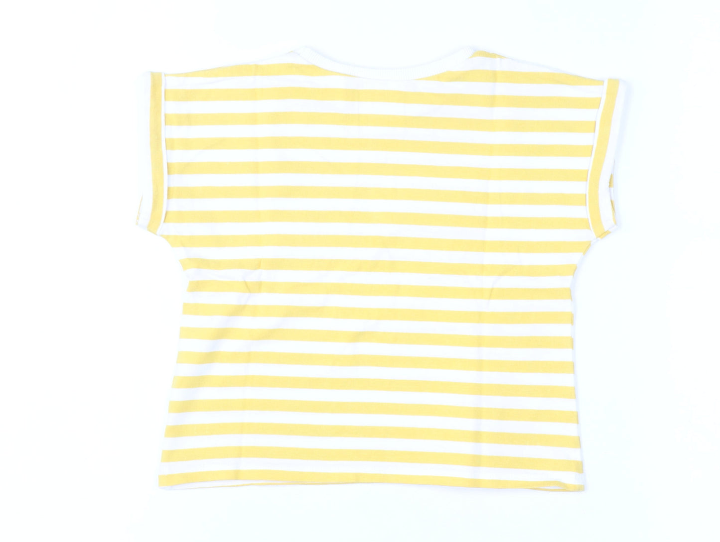 Zara Girls Yellow White Striped Short Sleeve T-Shirt 2XS Cotton
