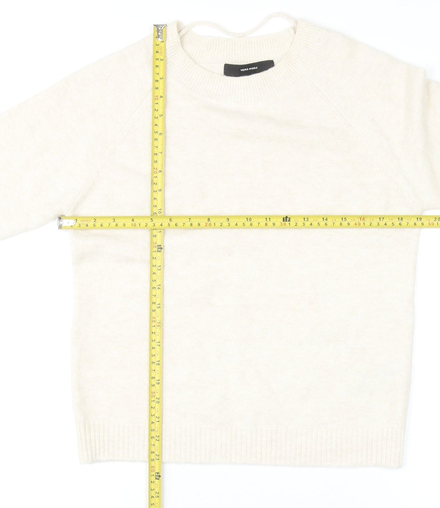 Vero Moda Women Beige Crew Neck Long Sleeve Pullover Jumper Size M