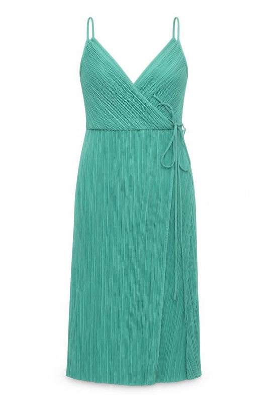 H&M Women’s Green Pleated Wrap Midi Dress Size S