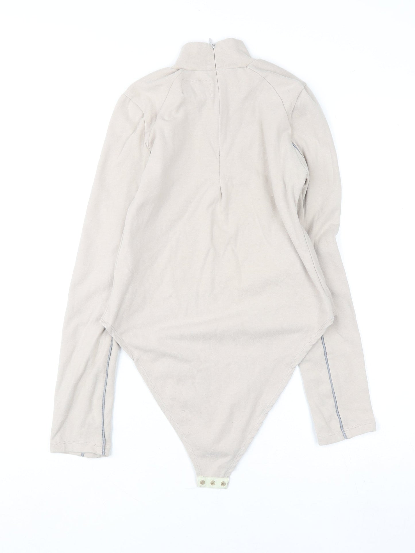 SIXTH JUNE Paris Beige Long Sleeve Bodysuit Women M Zip Neck