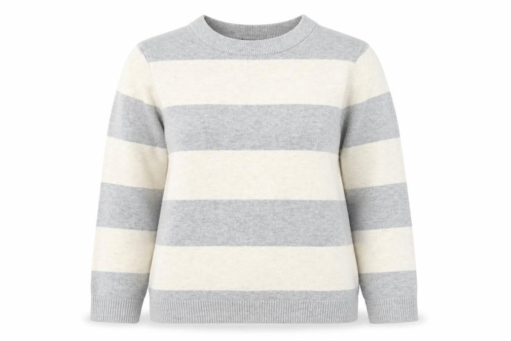 Dunnes Women’s Grey & Cream Striped Pullover Jumper Size L Wool Blend