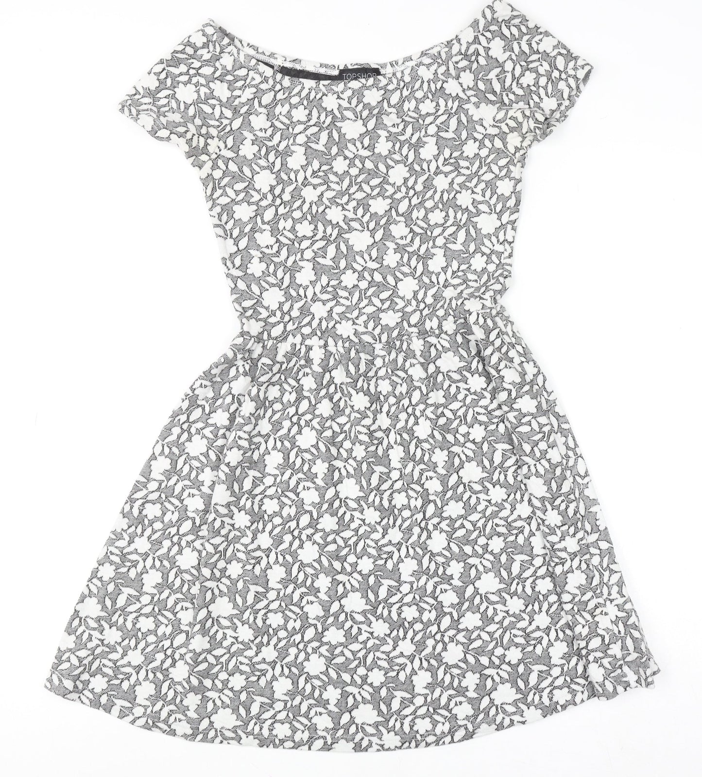 Topshop Women’s Grey Floral Skater Dress Size 8